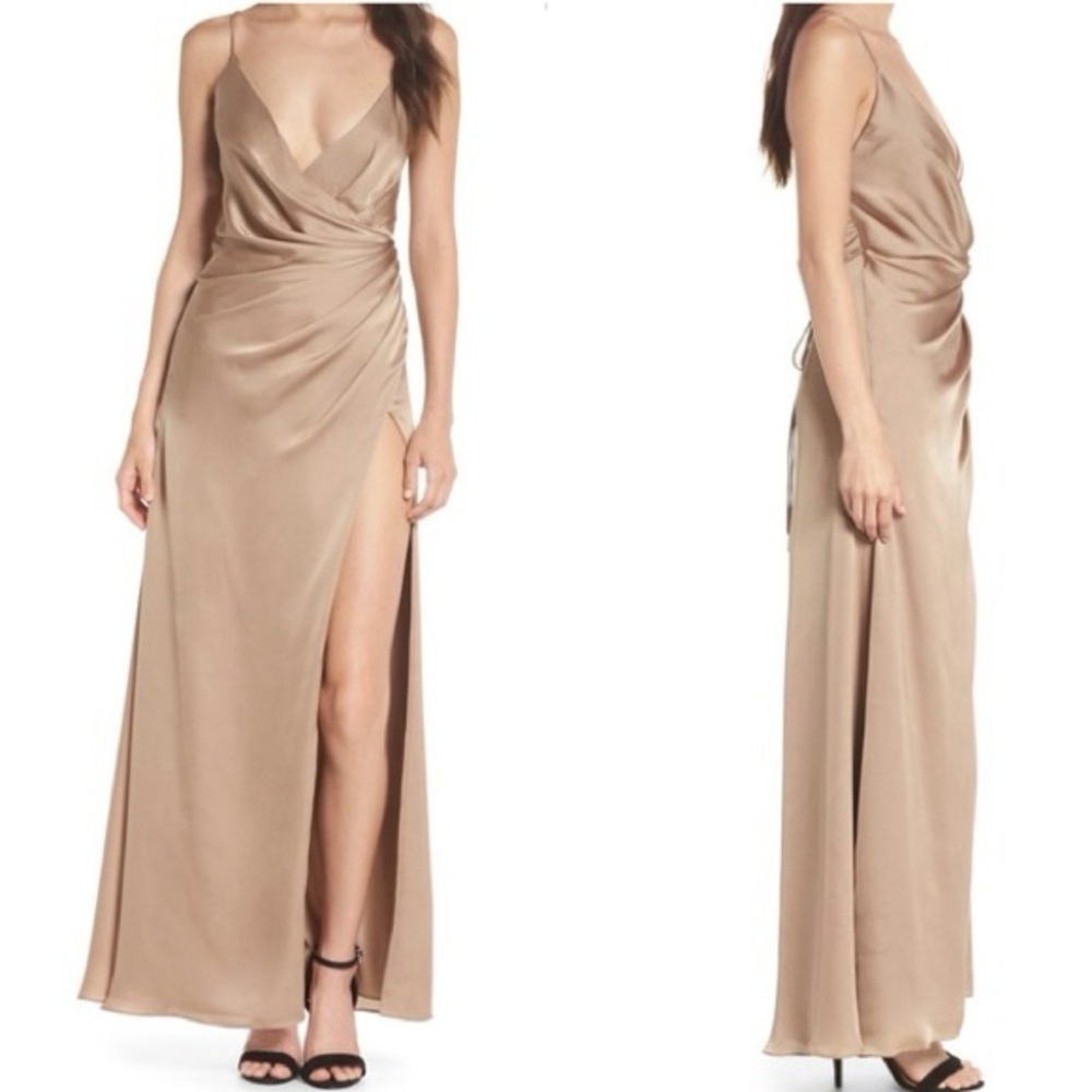 Fame and Partners x Free People Dress Womens 4 Beige Wrap Wedding Party Maxi